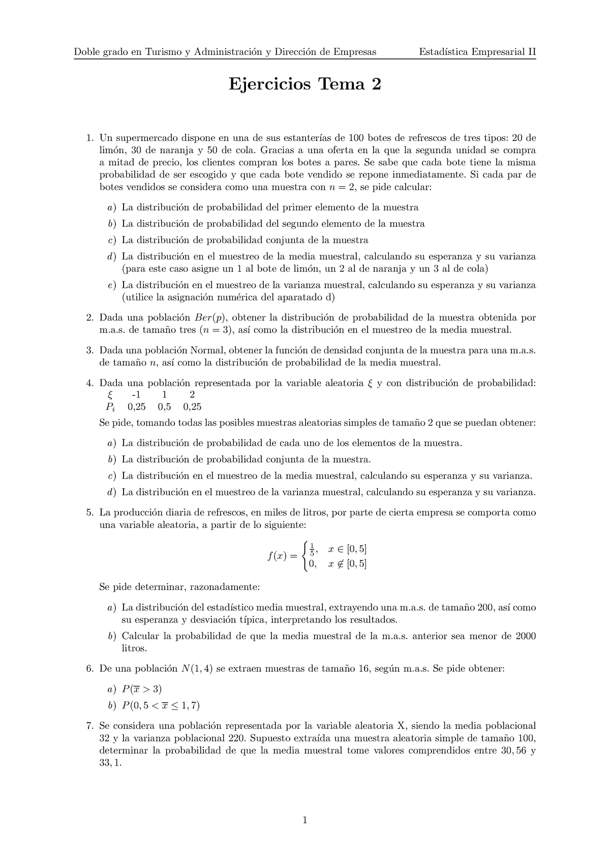 Ejercicios TEMA 2 - Práctica Del Tema 2 De Estadistica II - Doble Grado ...