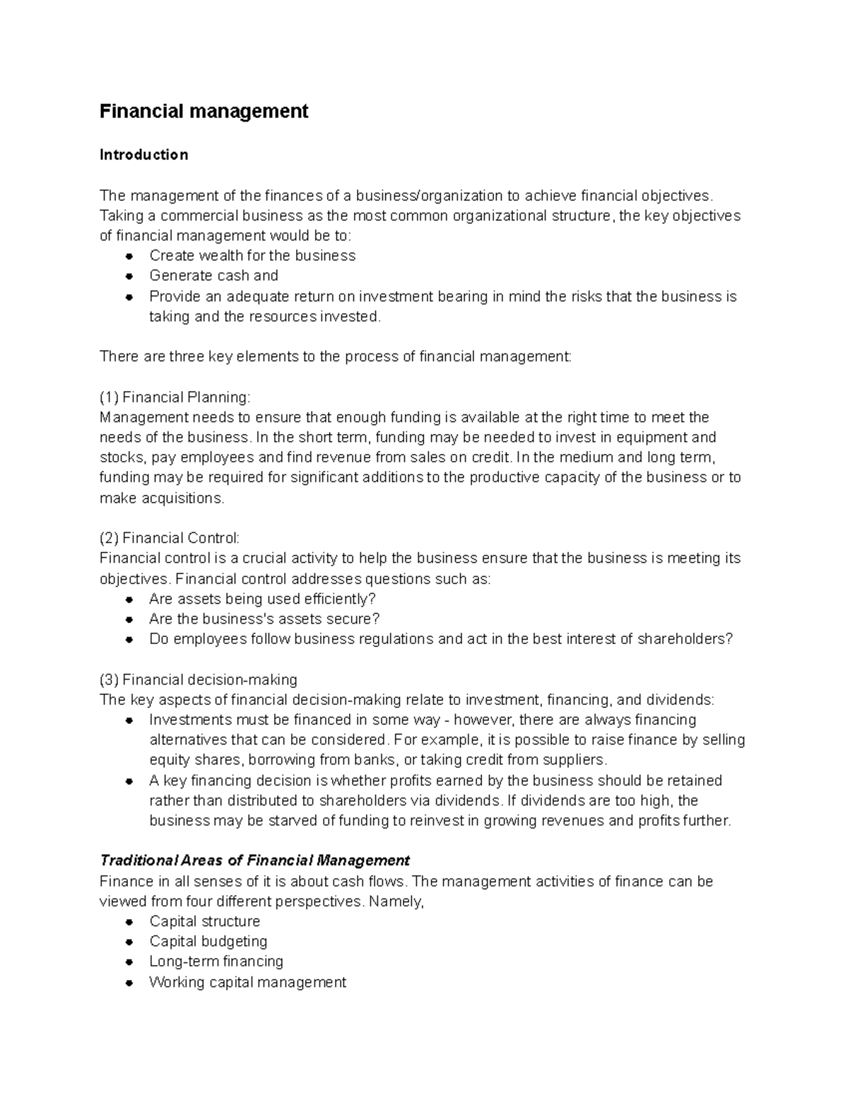 Financial management - Financial management Introduction The management ...