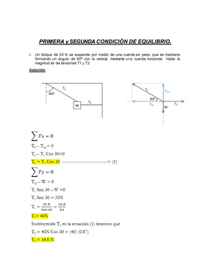 TV Condición equilibrio ejercicios resueltos - PRIMERA y SEGUNDA CONDICIÓN  DE EQUILIBRIO. Un bloque - Studocu