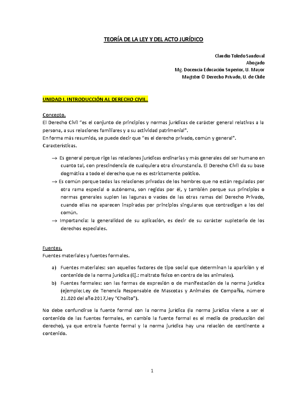 Teoría DE LA LEY Y DEL ACTO Jurídico (apunte corregidos - TEORÕA DE LA ...