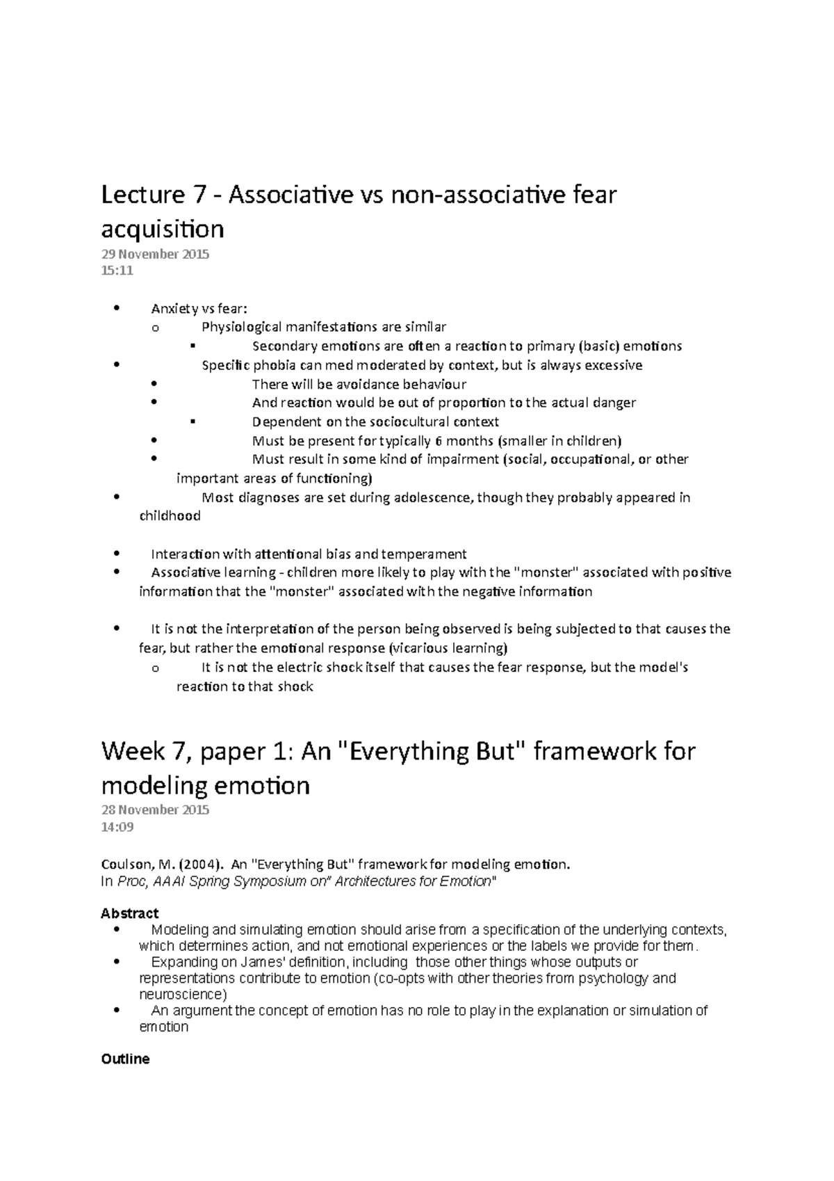 Lecture 7 Lecture 7 Associative vs nonassociative fear acquisition