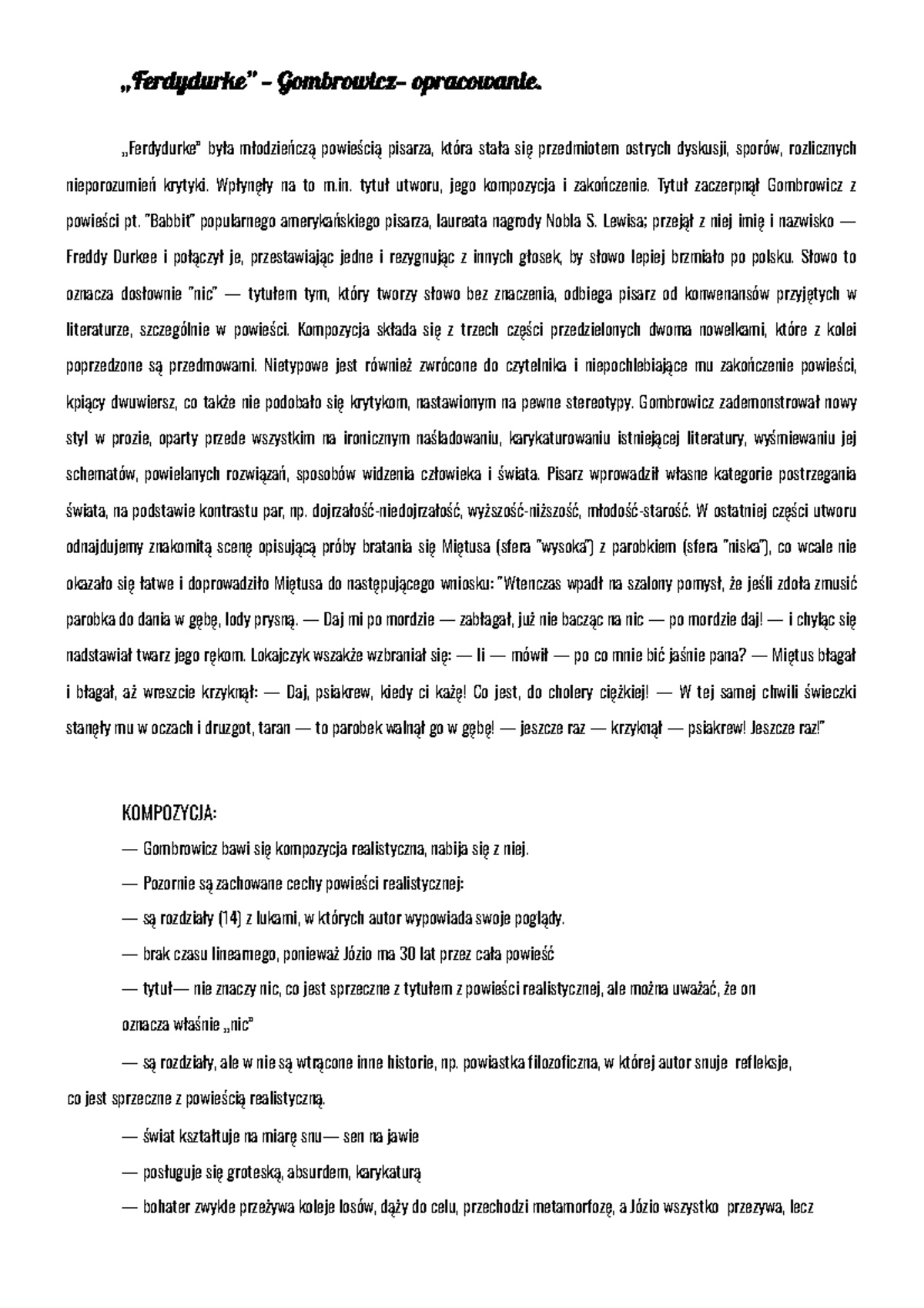 Notatek pl witold gombrowicz ferdydurke opracowanie - „Ferdydurke