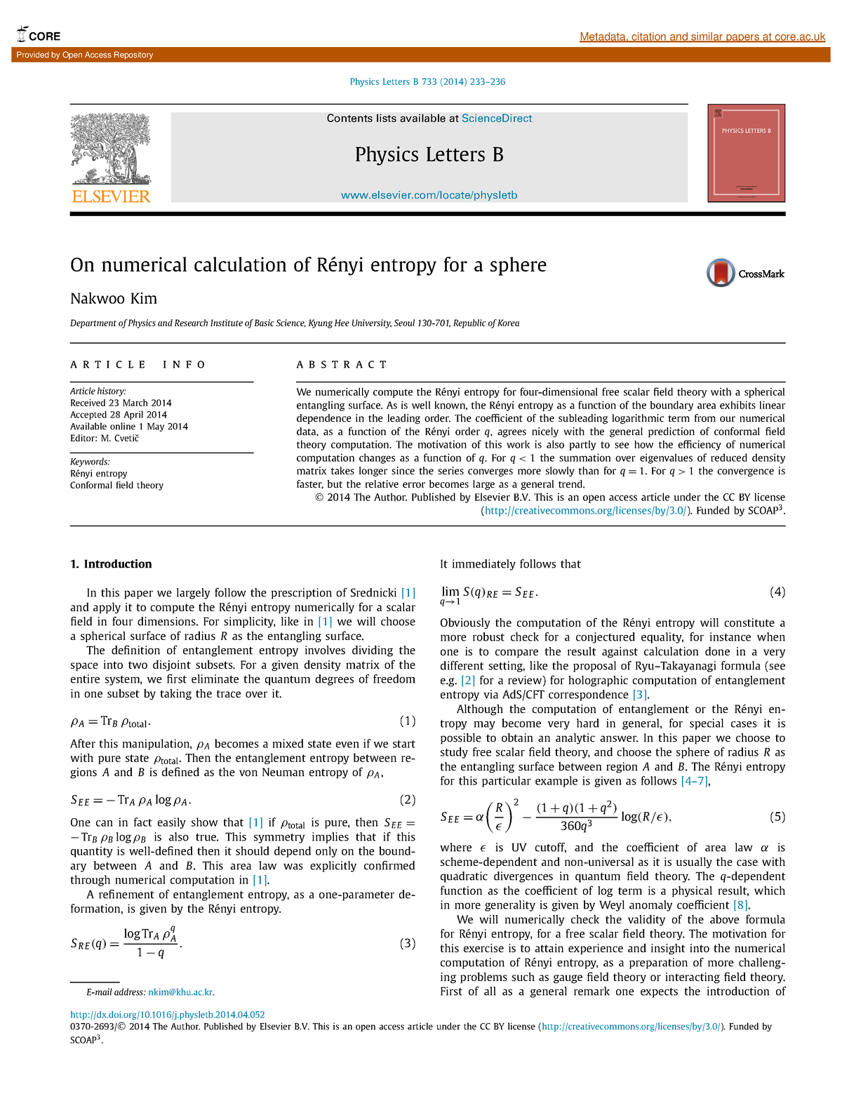 35083920 - Cours - Physics Letters B 733 (2014) 233– Contents Lists ...