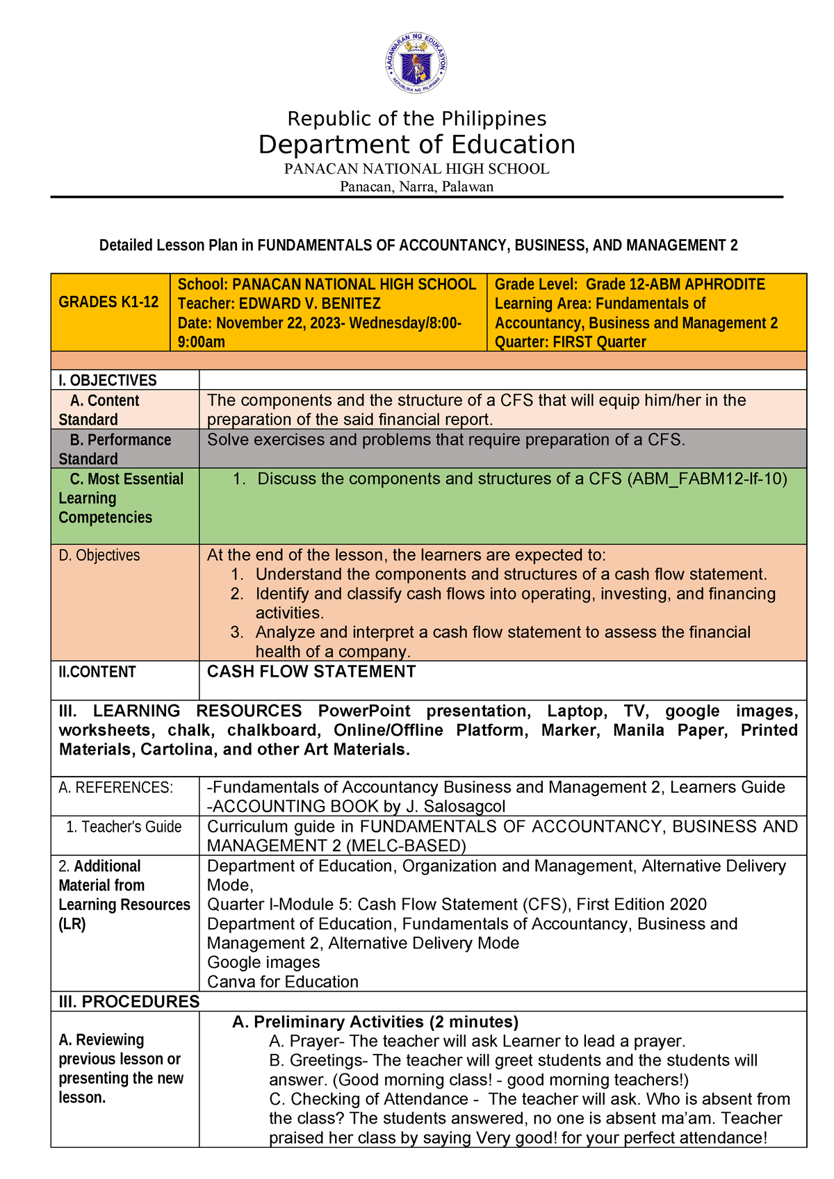 DLP FABM2 CFS - Enjoy - Republic Of The Philippines Department Of ...