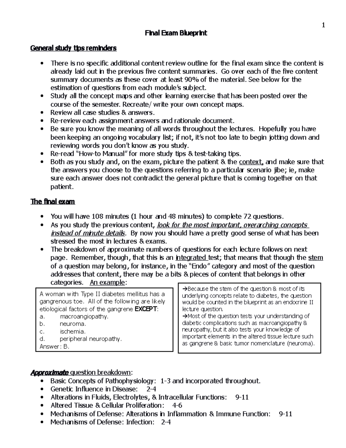 AO Blueprint final exam - Final Exam Blueprint General study tips ...