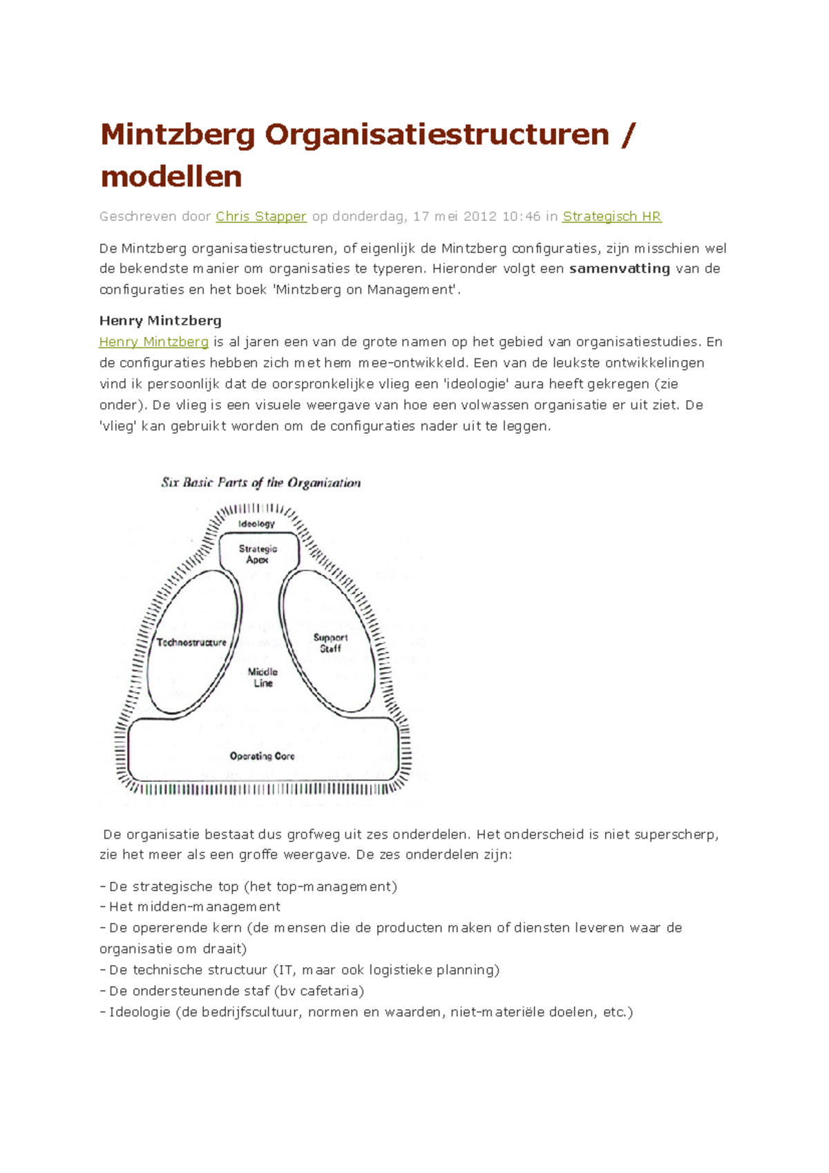 Samenvatting Van Het Verplichte Artikel Van Mintzberg - Mintzberg ...