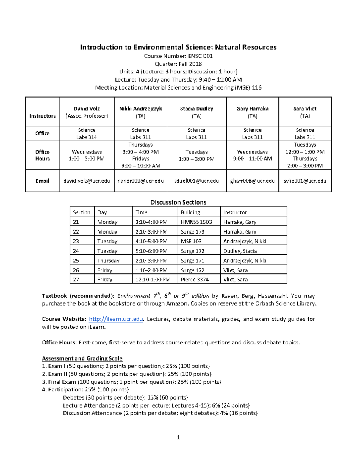ENSC001-Syllabus-F18 - Introduction to Environmental Science: Natural ...