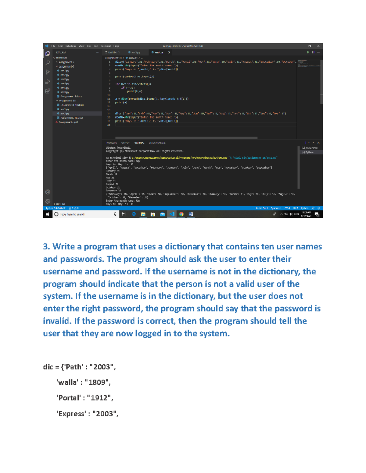 Assignment-10 - Assignment-10 - Write a program that uses a dictionary ...
