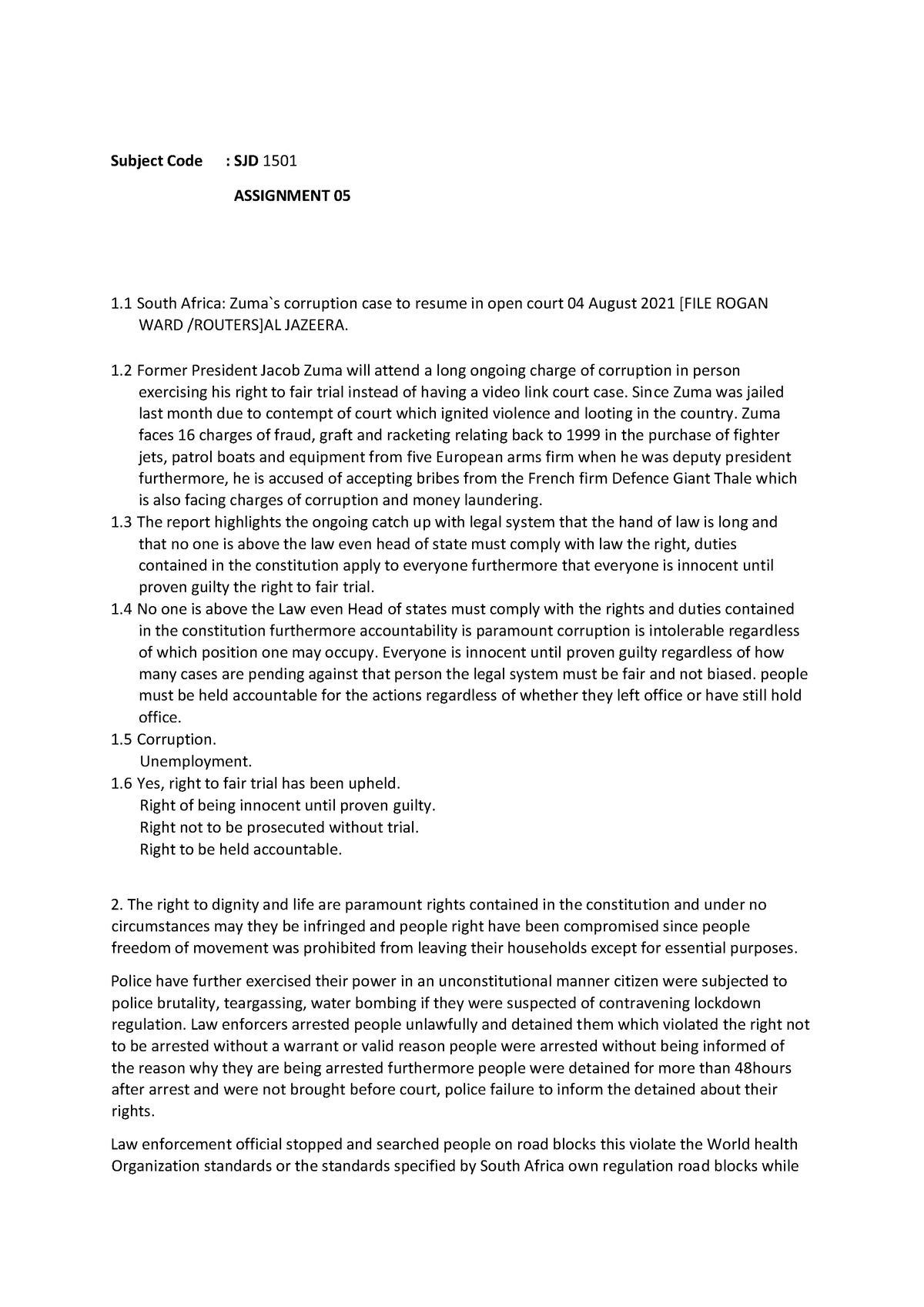 SJD Assignment 05 Aug Legal Research - Subject Code : SJD 1501 ...