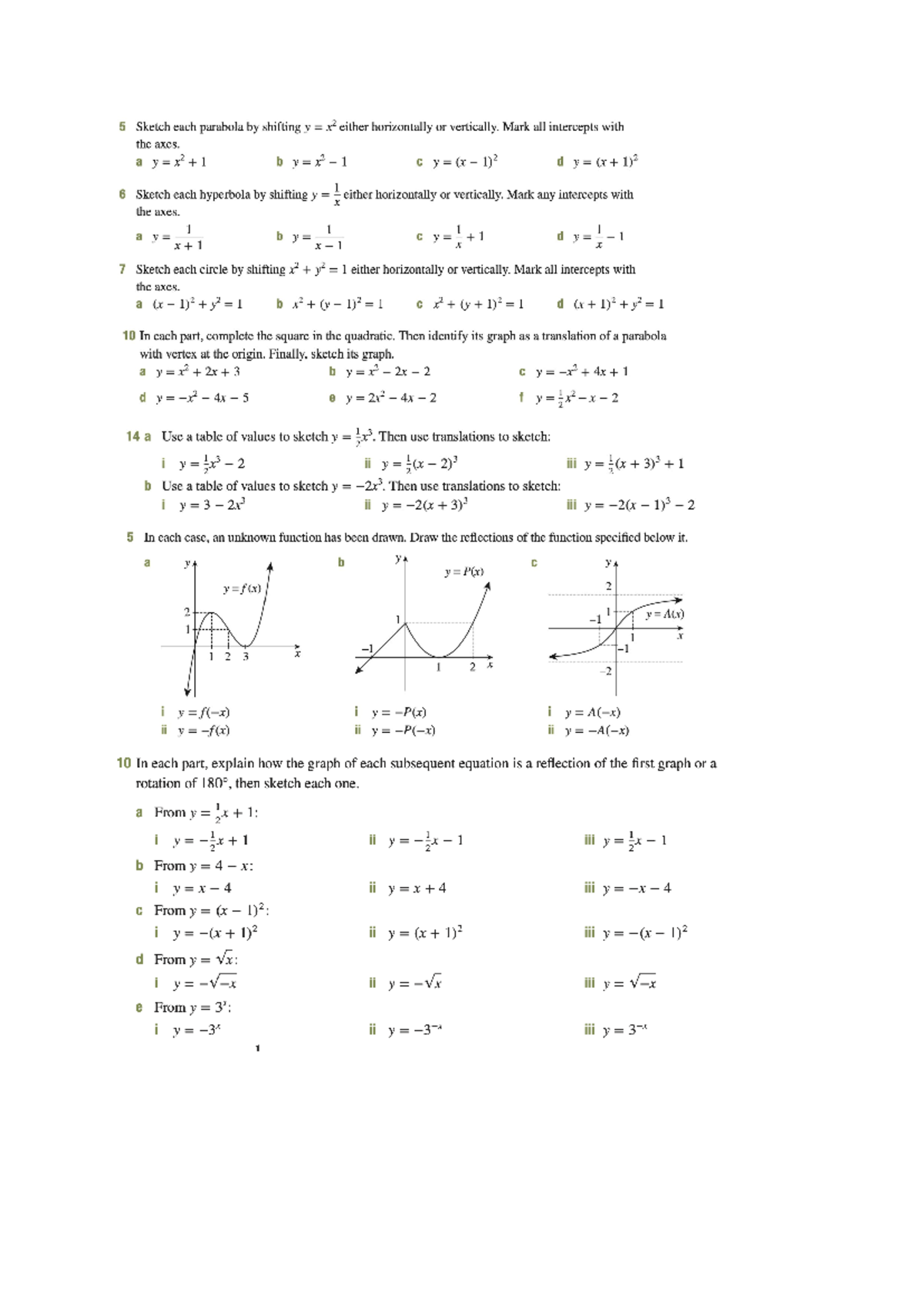 Preparation for Curve Sketching Y12 - 5 Sketch each parabola shifting y ...