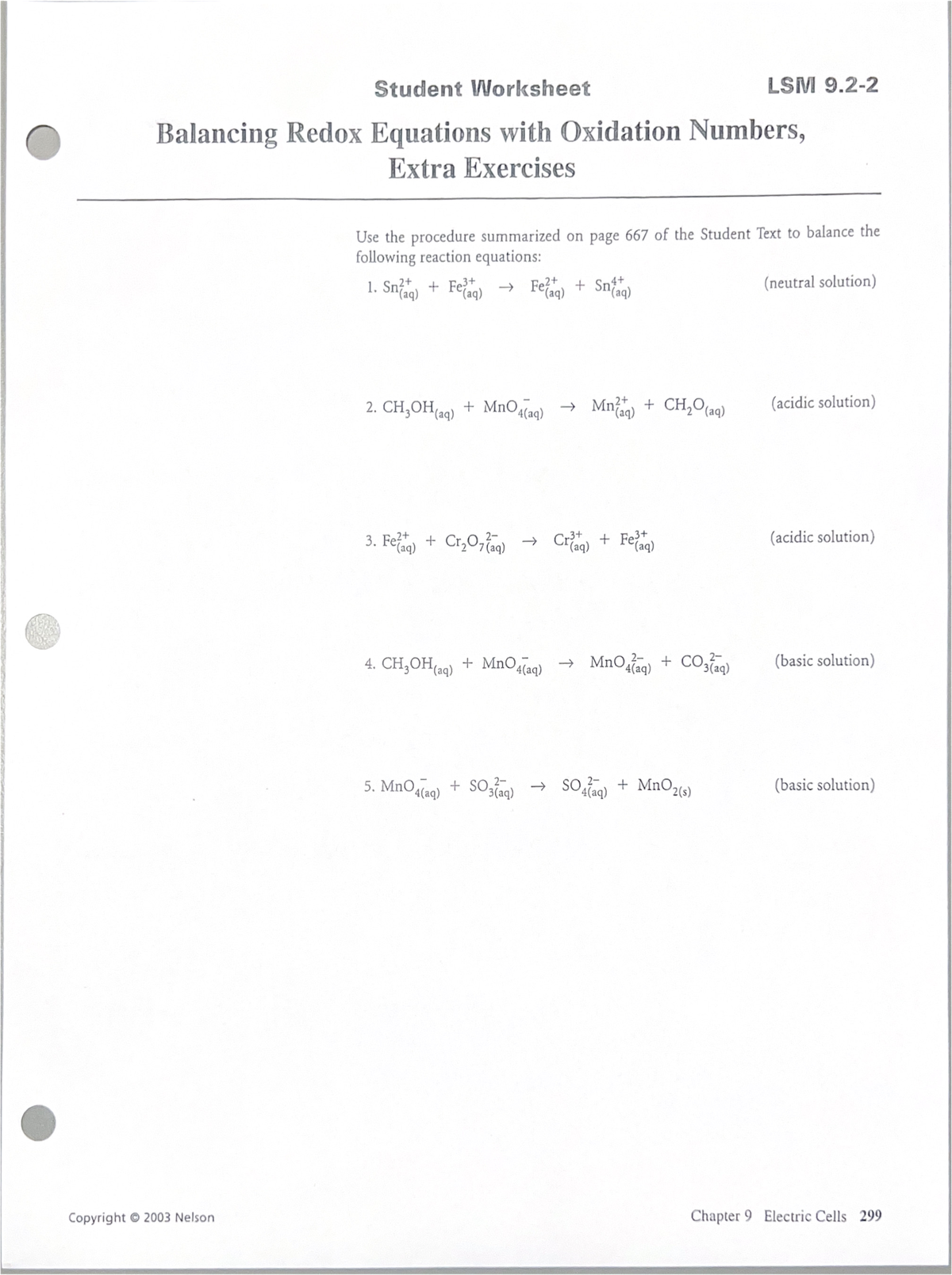 Redox Practice - (Blank) - Student Worksheet LSM Balancing Redox ...