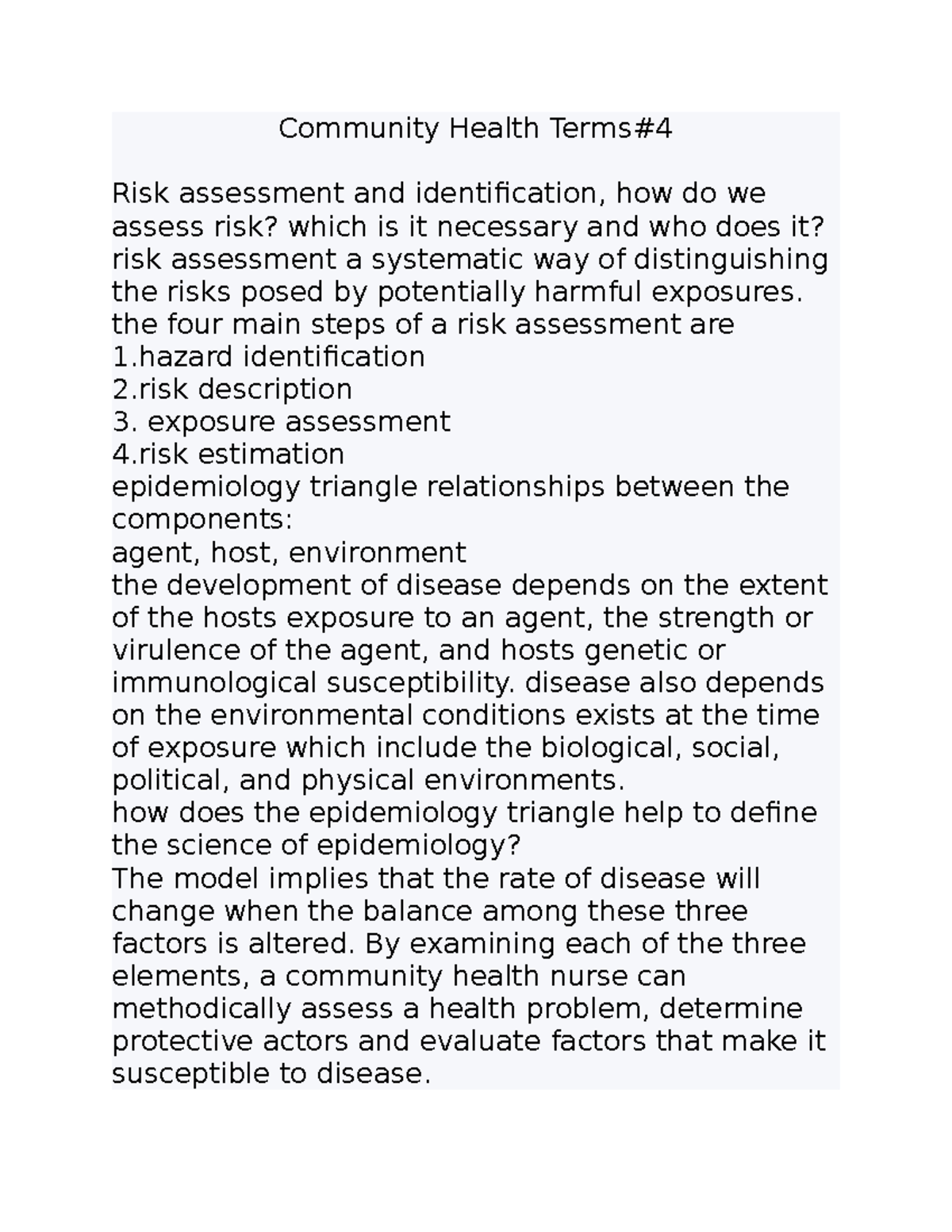 Community Health Terms#4 - Community Health Terms# Risk assessment and ...