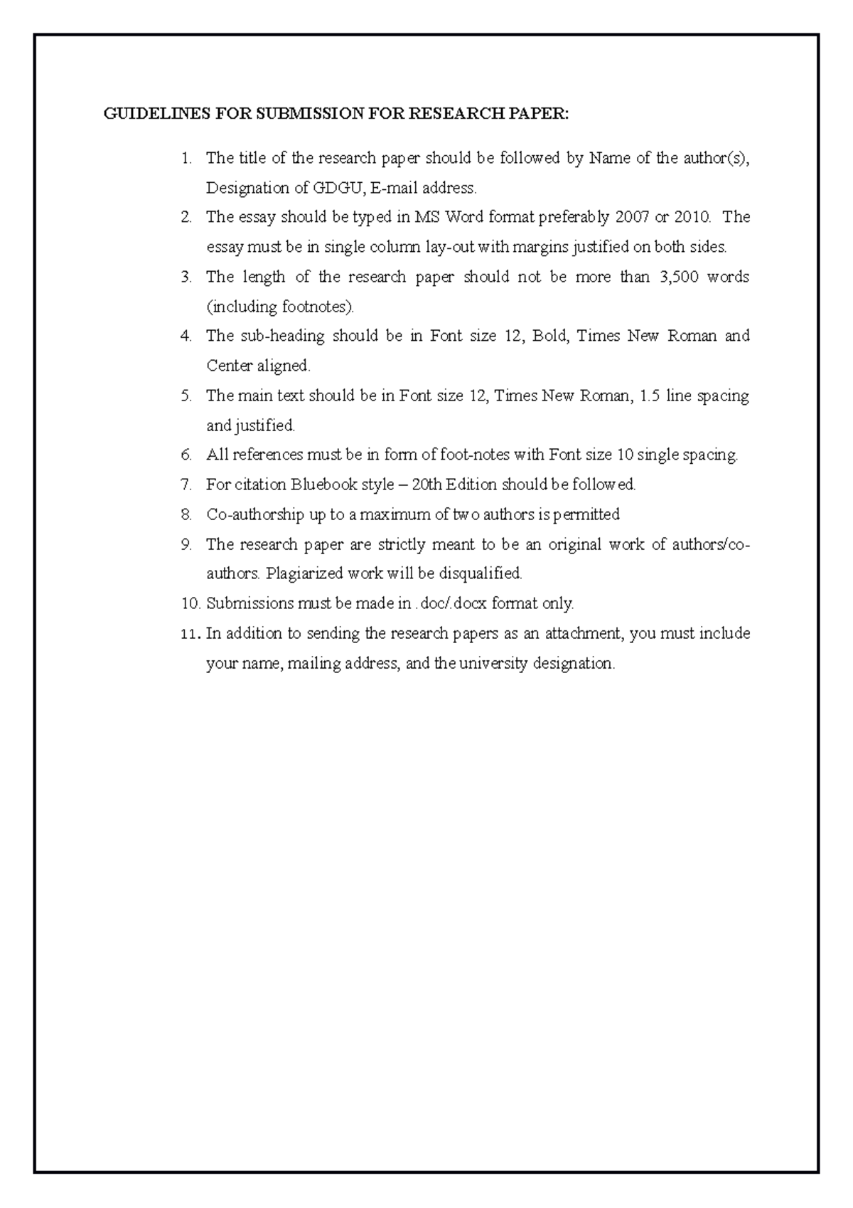 Guidelines FOR Submission FOR Research Paper - GUIDELINES FOR ...
