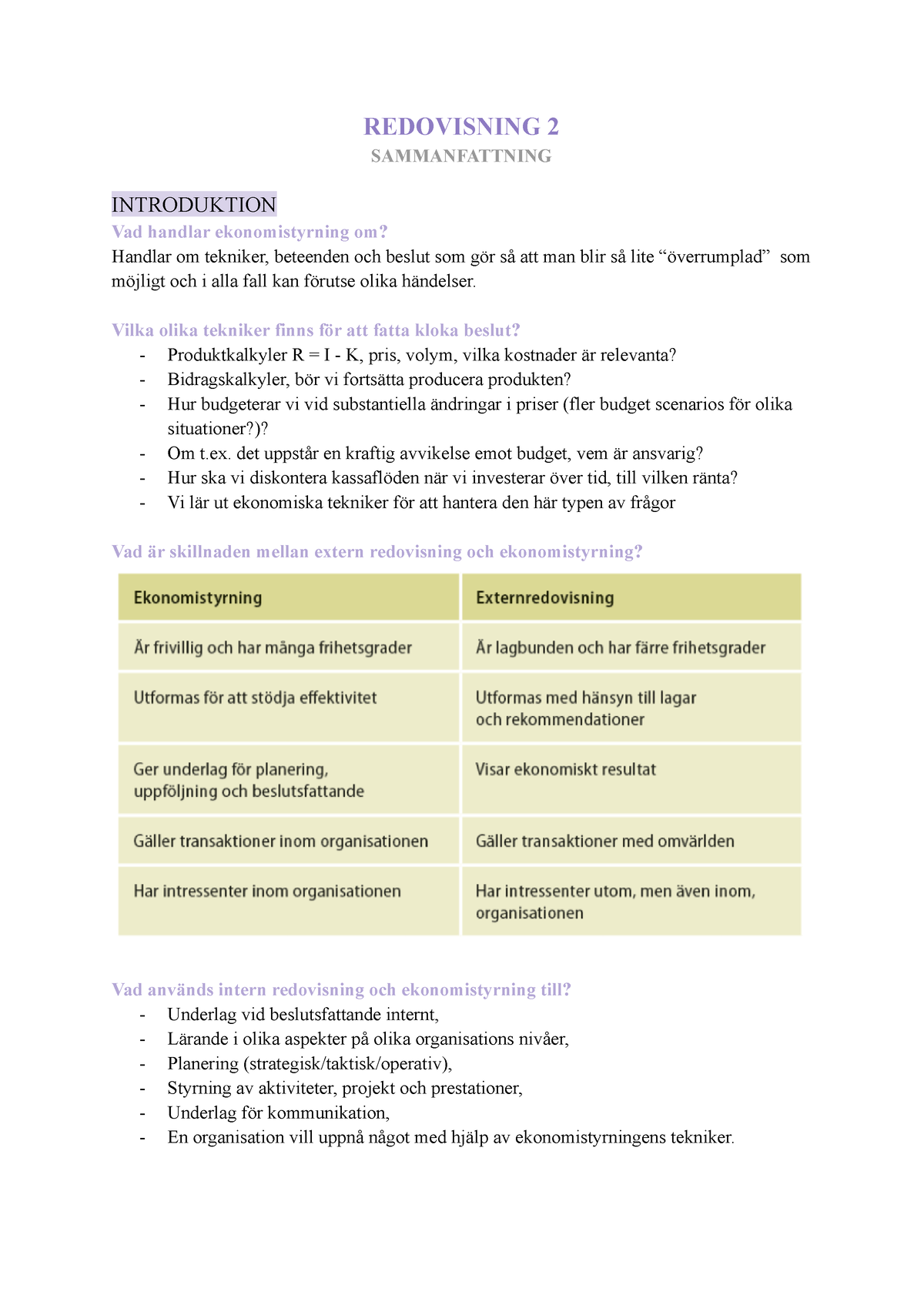 Sammanfattning RED 2 - REDOVISNING 2 SAMMANFATTNING INTRODUKTION Vad ...