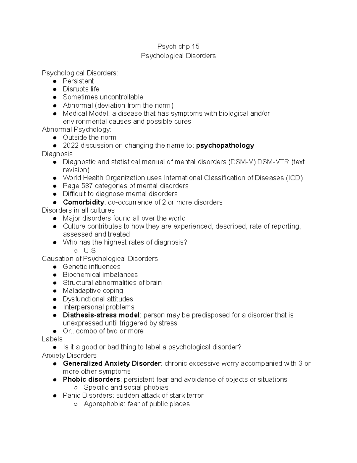 Psych chp 15-Psychological Disorders - Psych chp 15 Psychological ...
