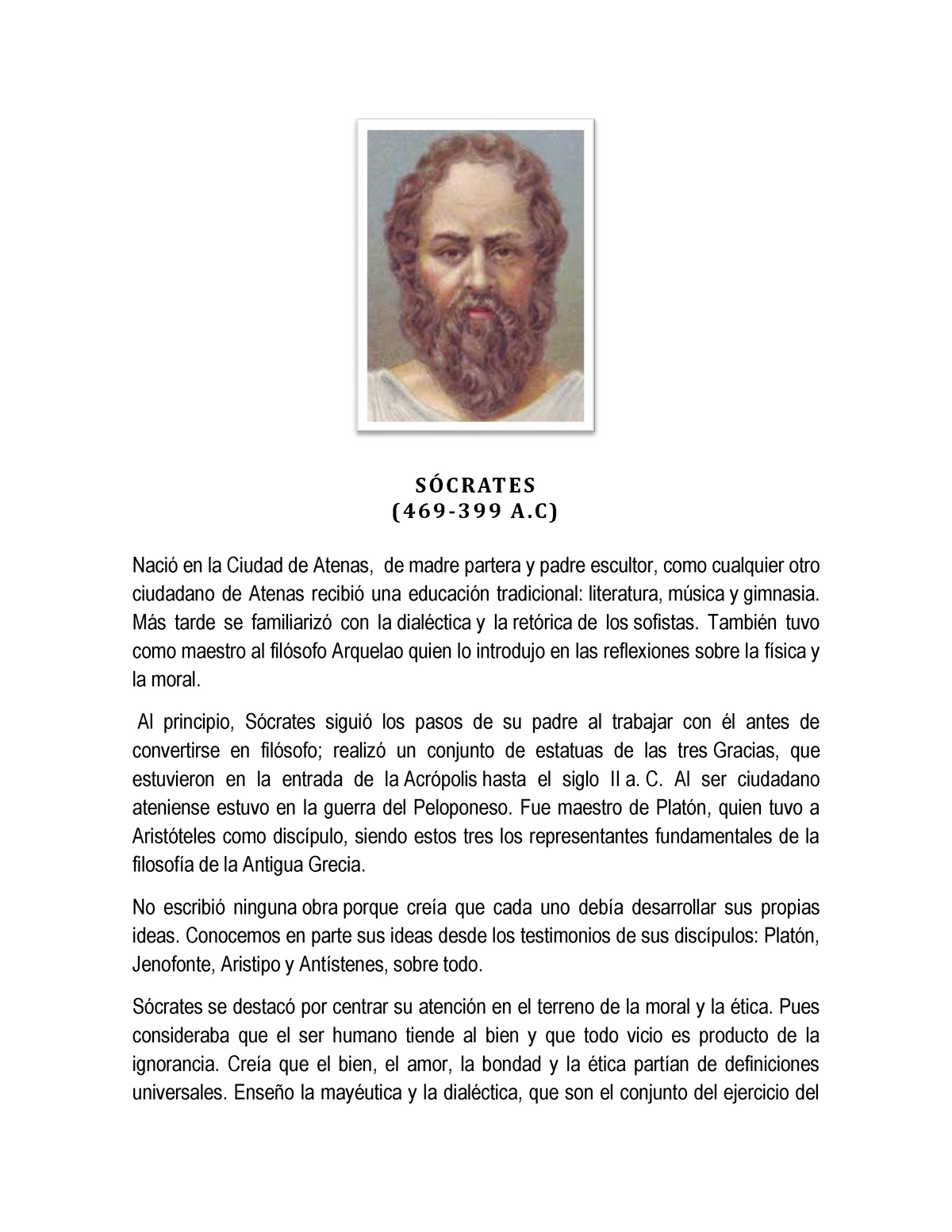 Fichas Bibliograficas DE TRES Grandes Filosofos - SÓCRATES (469-399 A)  Nació en la Ciudad de Atenas, - Studocu