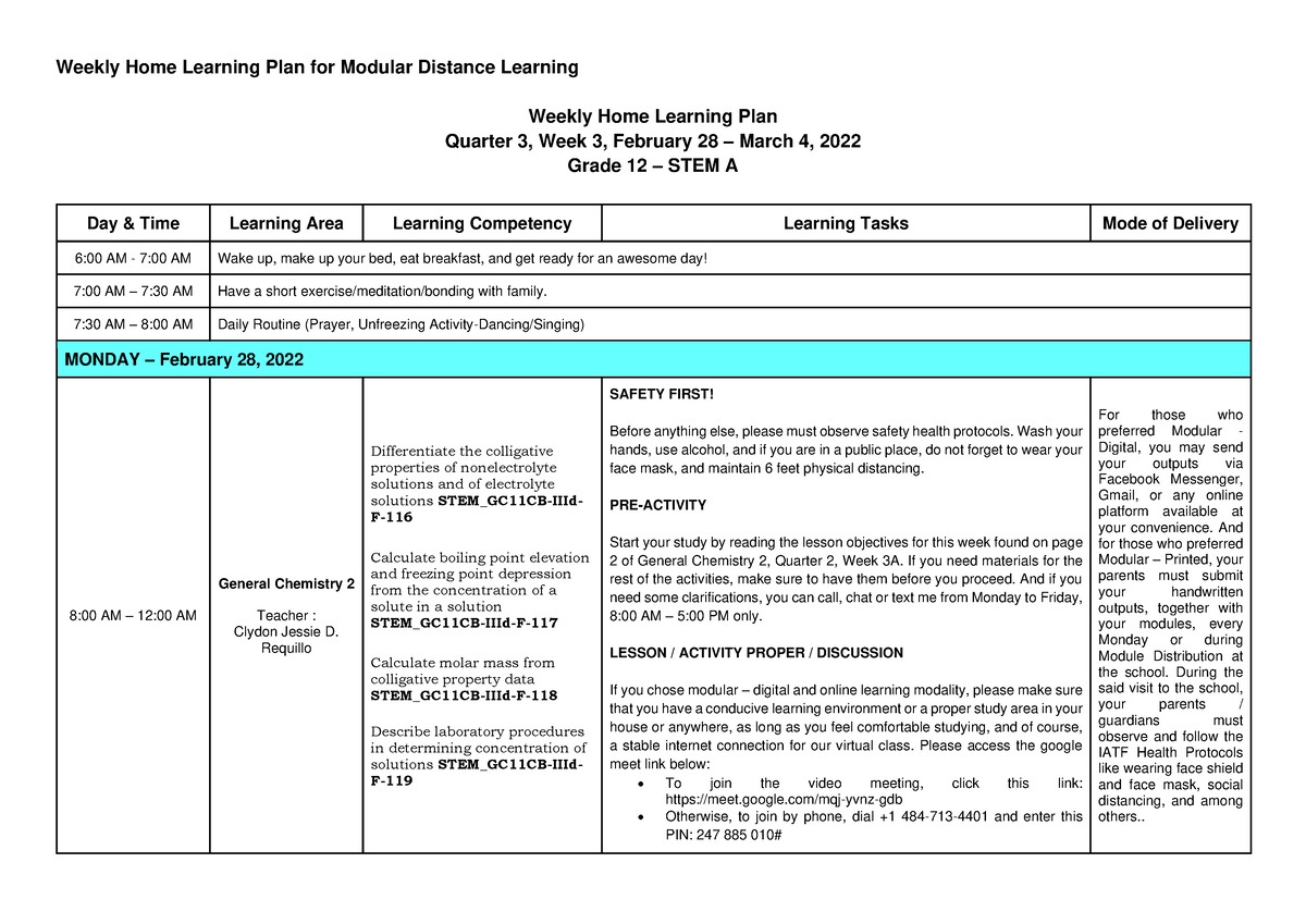 Q3 Week3 Whlp Guide Weekly Home Learning Plan For Modular Distance Learning Weekly Home 1315