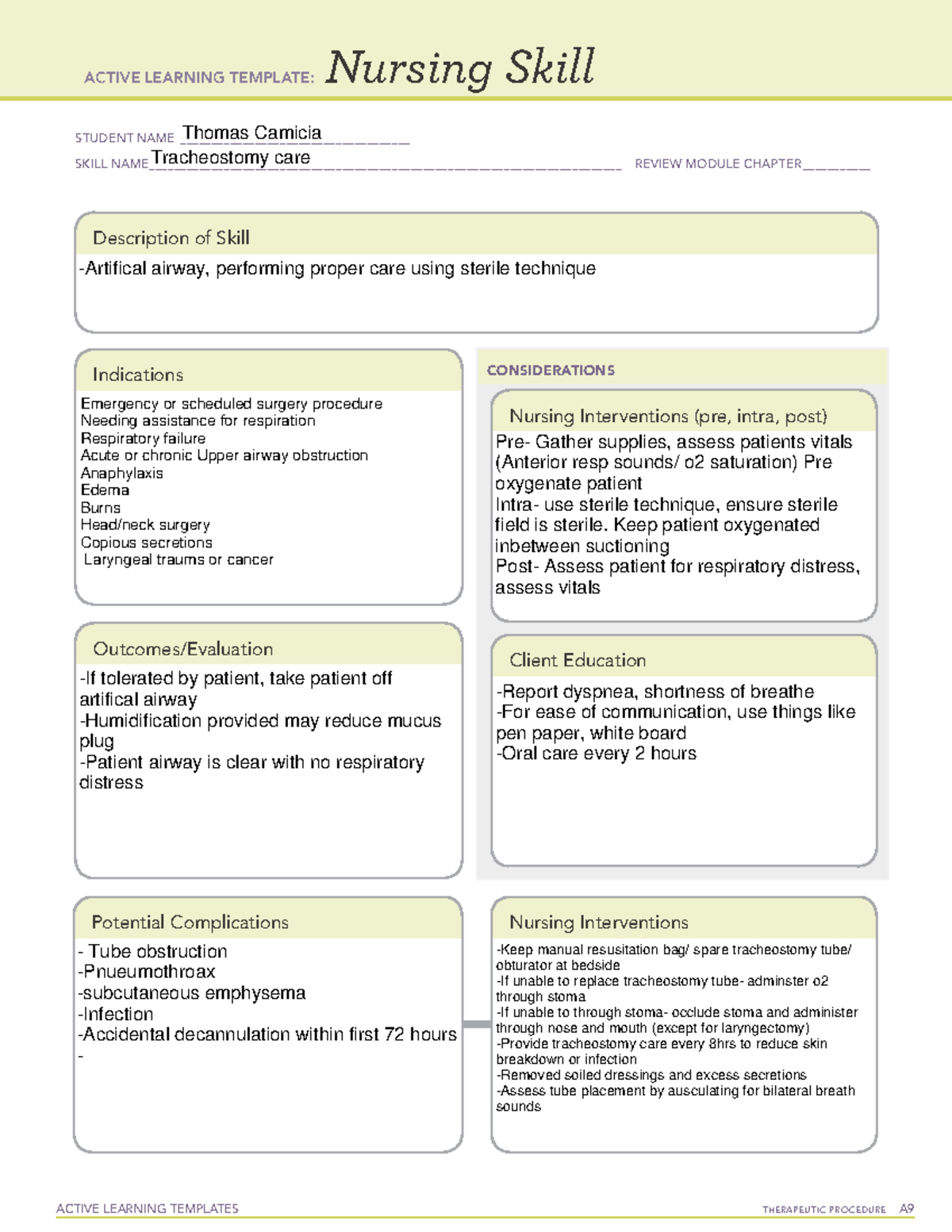 Nursing Skill Trach Care ACTIVE LEARNING TEMPLATES THERAPEUTIC 