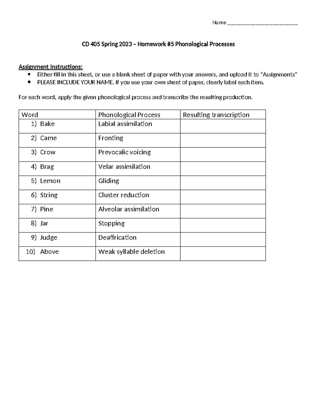 CD+405+Spring+2023+Homework+5+Phonological+Processes - Name ...