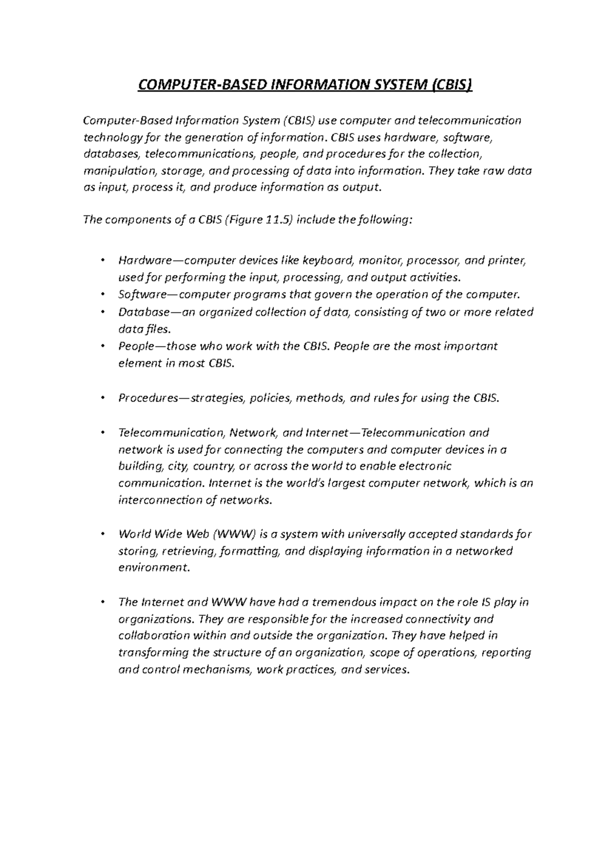 Computer- Based Information System (CBIS) - COMPUTER-BASED INFORMATION ...