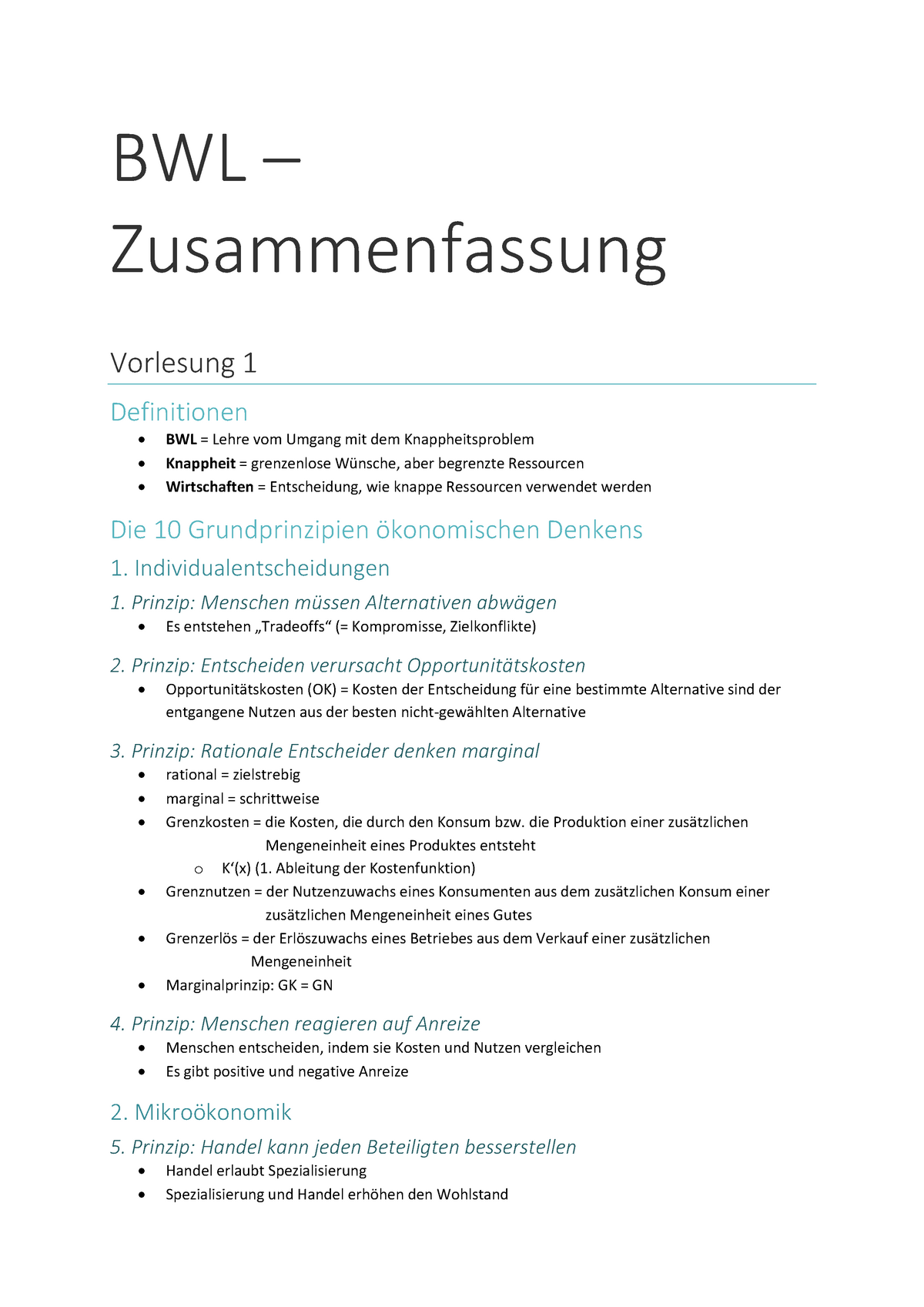 BWL- Zusammenfassung Gesamt - BWL Lehre Vom Umgang Mit Dem Grenzenlose ...