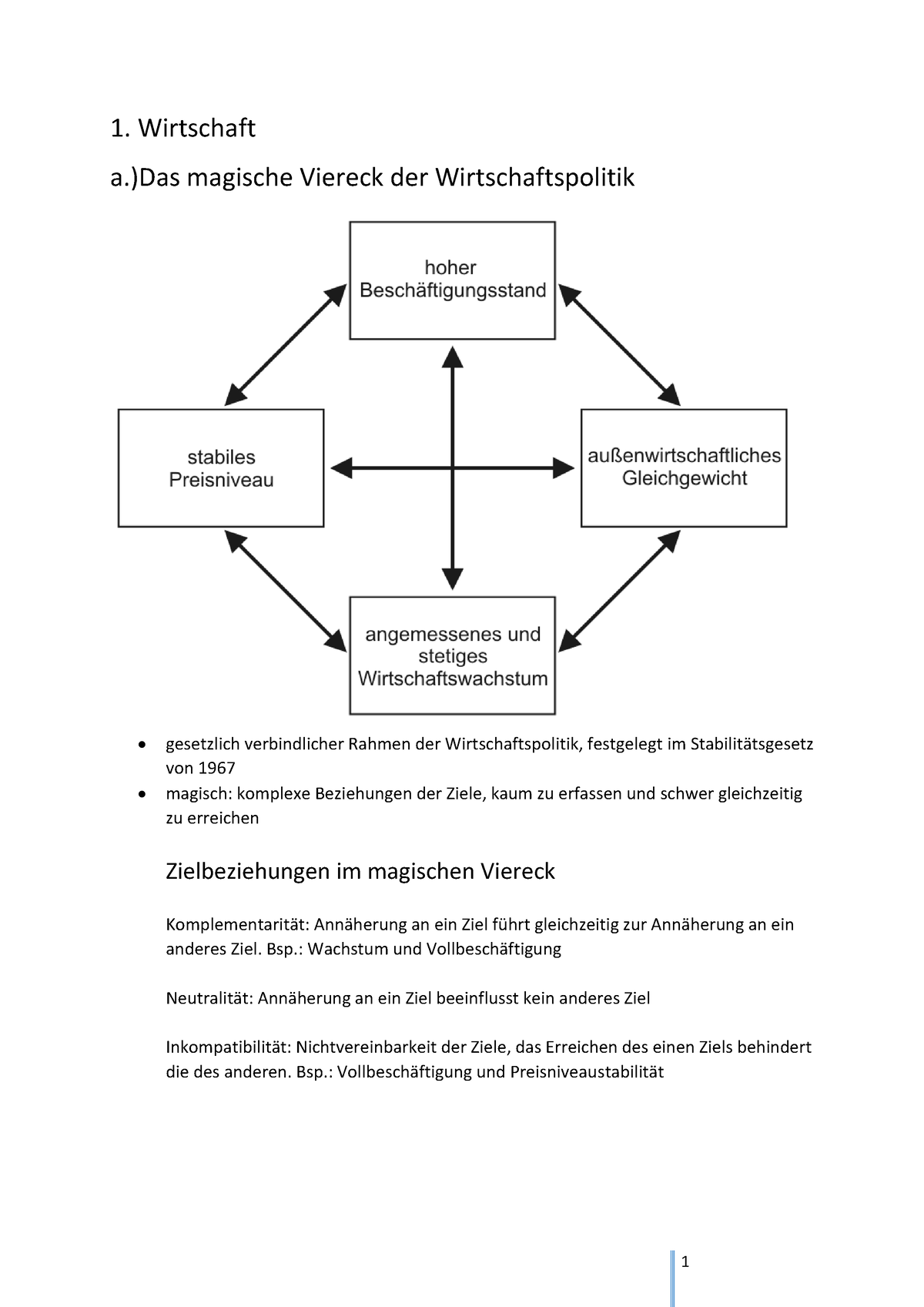 Hauptteil - Vfekjjipwrgöomjv - 1. Wirtschaft A.)Das Magische Viereck ...