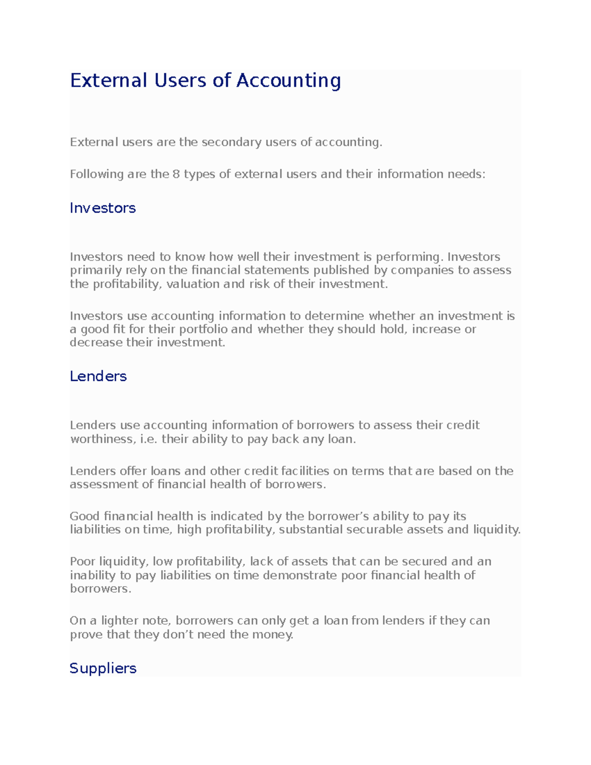 External users of accounting external users of accounting external