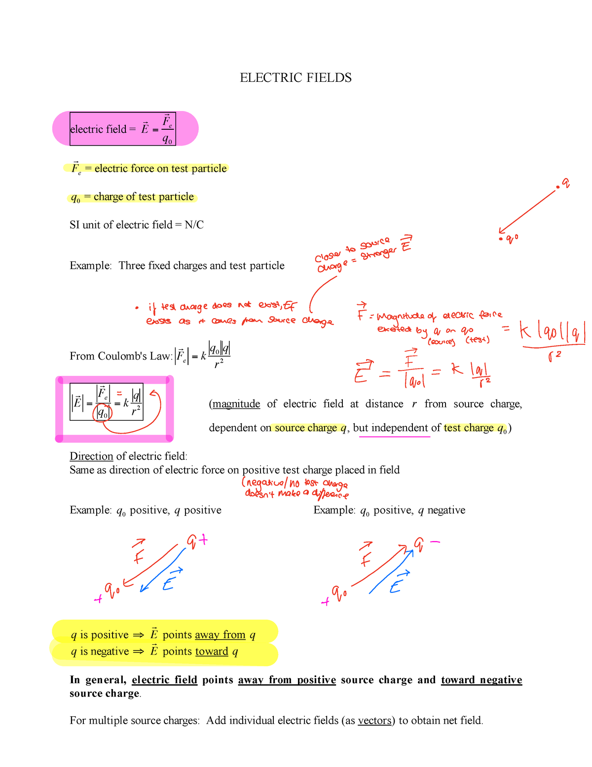 Week 1b lecture - ELECTRIC FIELDS electric field = r E = r Fe q 0 r Fe ...