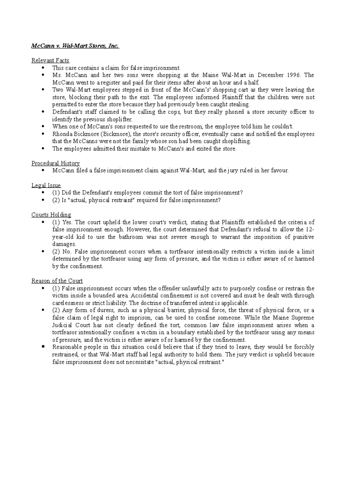 Mc Cann v. WalMart Stores, Inc McCann v. WalMart Stores, Inc