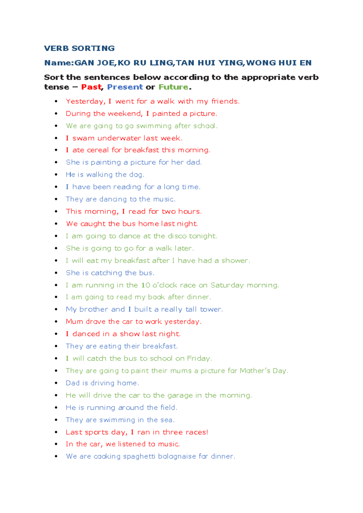 VERB Sorting - NONO - VERB SORTING Name:GAN JOE,KO RU LING,TAN HUI YING ...