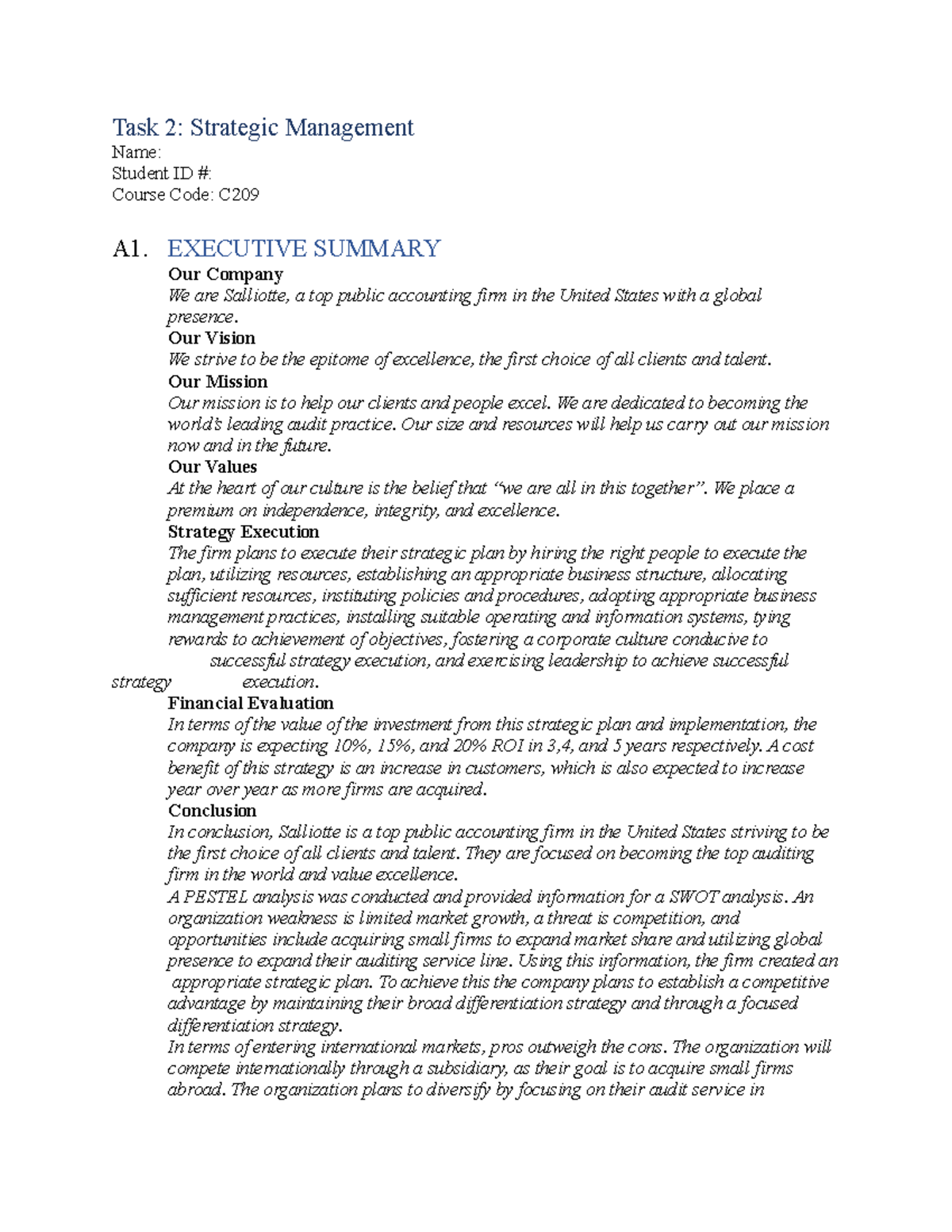 Strategic Management Task 2-2 - Task 2: Strategic Management Name 