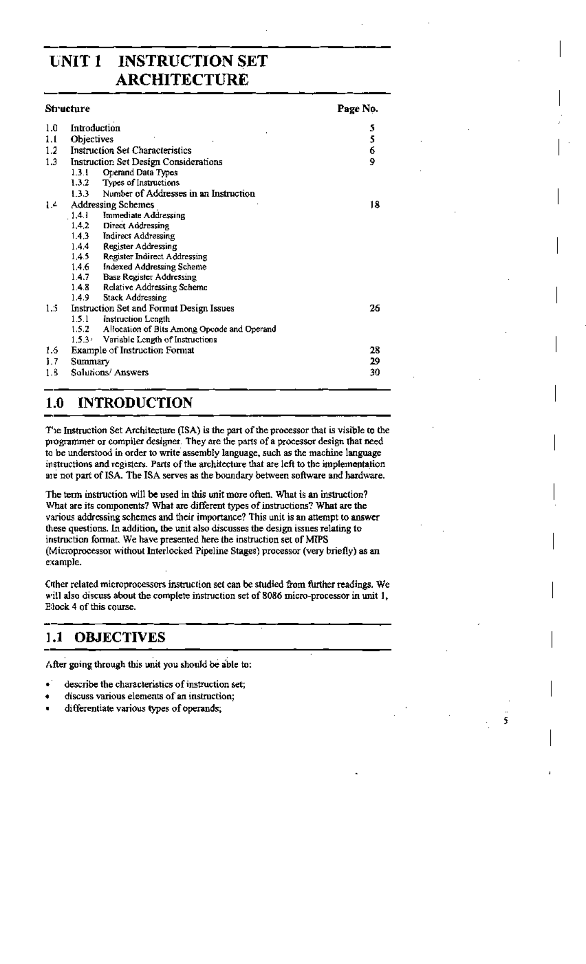 Unit-9 - Study material - UNIT 1 INSTRUCTION SET ARCHITECTURE St~wcture ...