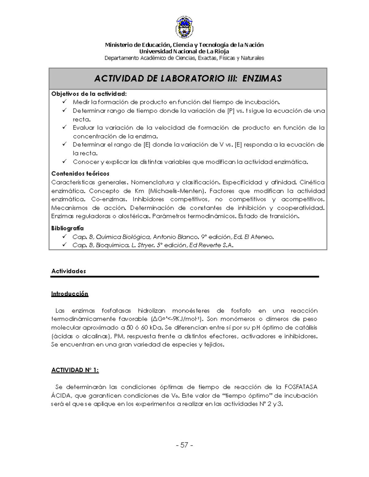 Actividad DE Laboratorio III-Enzimas - Ministerio de Ciencia y de la ...