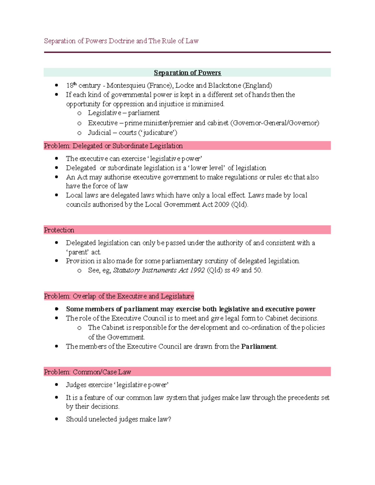 Separation of Powers Doctrine and The Rule of Law - Separation of ...