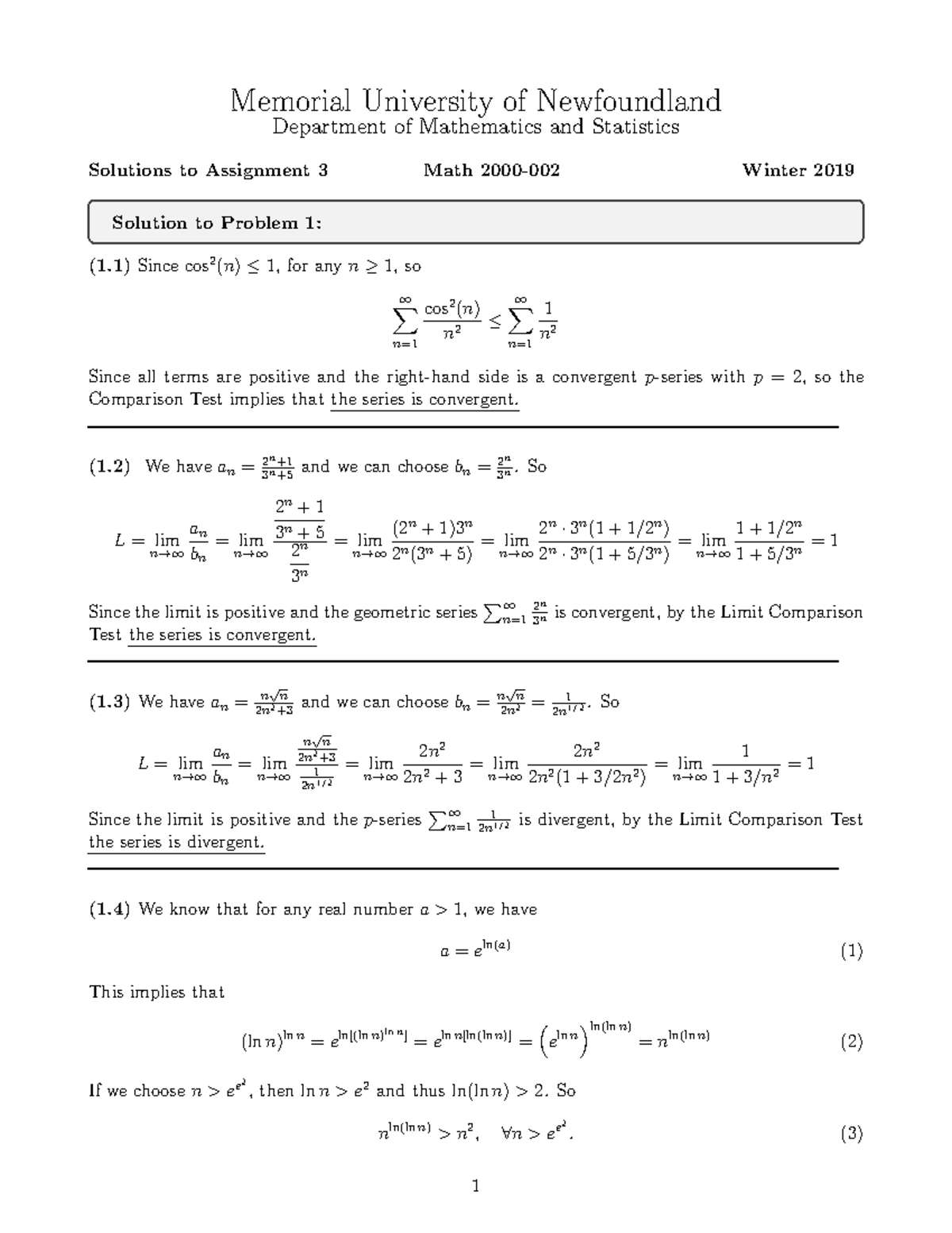 Math2000 002 Solutions A3 - Memorial University of Newfoundland ...