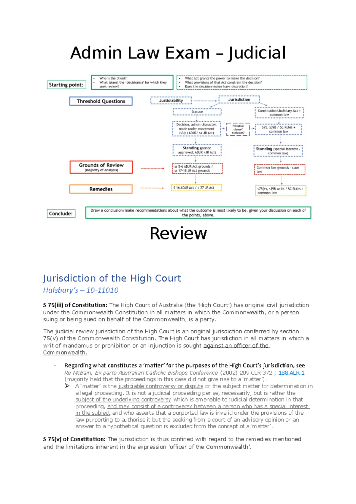 Judicial Review Exam Notes - LAW204 - UTAS - Studocu