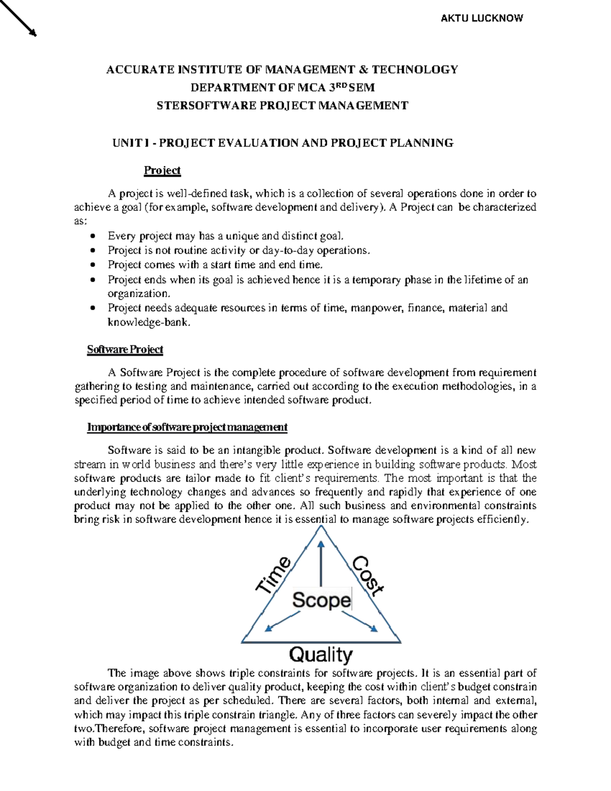 SPM UNIT 1 Notes - Summary Software Project Management - ACCURATE ...