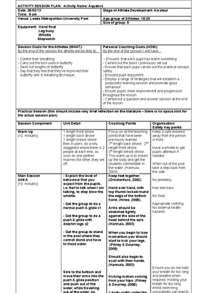 Week 3 - Breaststroke - Swimming breatstroke Lesson Plan - ACTIVITY ...