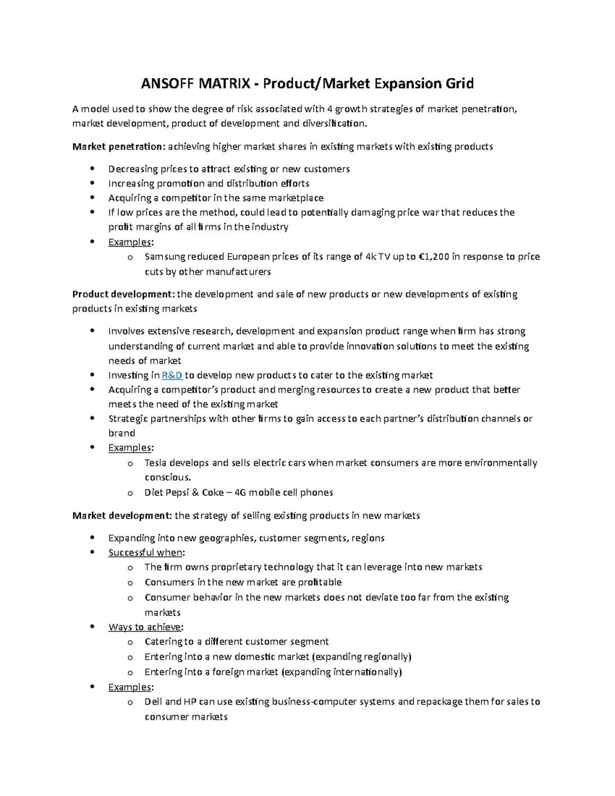 Ansoff Matrix - Business studies level 2 flashcards for a-level ...