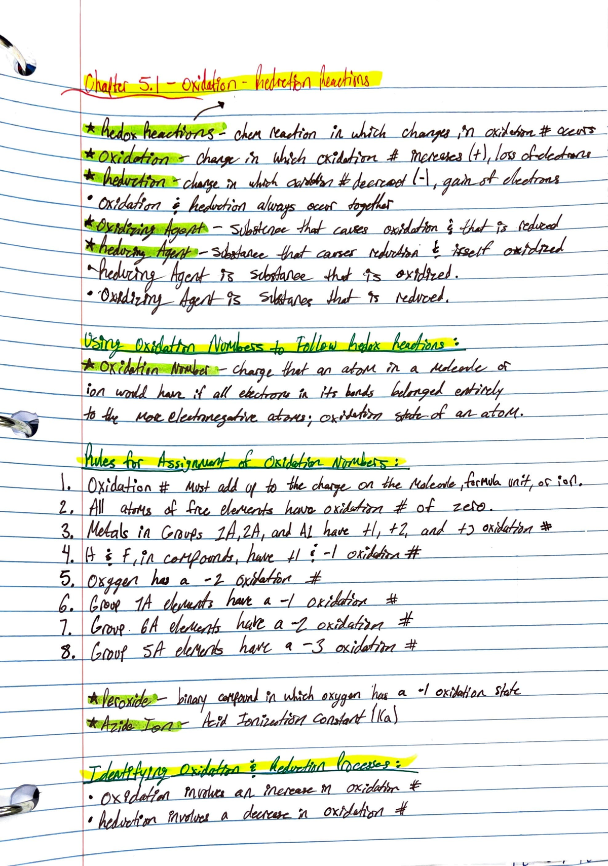 Chapter 5 Notes - CHE 1210 - J W - Studocu