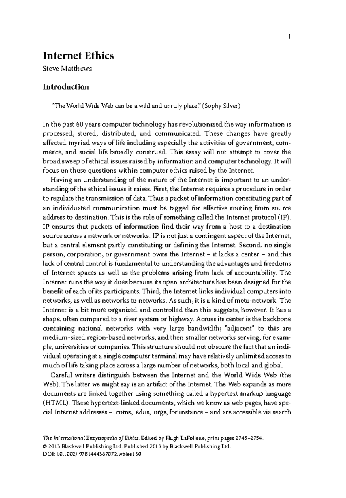 01. Matthews - Internet Ethics - The International Encyclopedia of ...