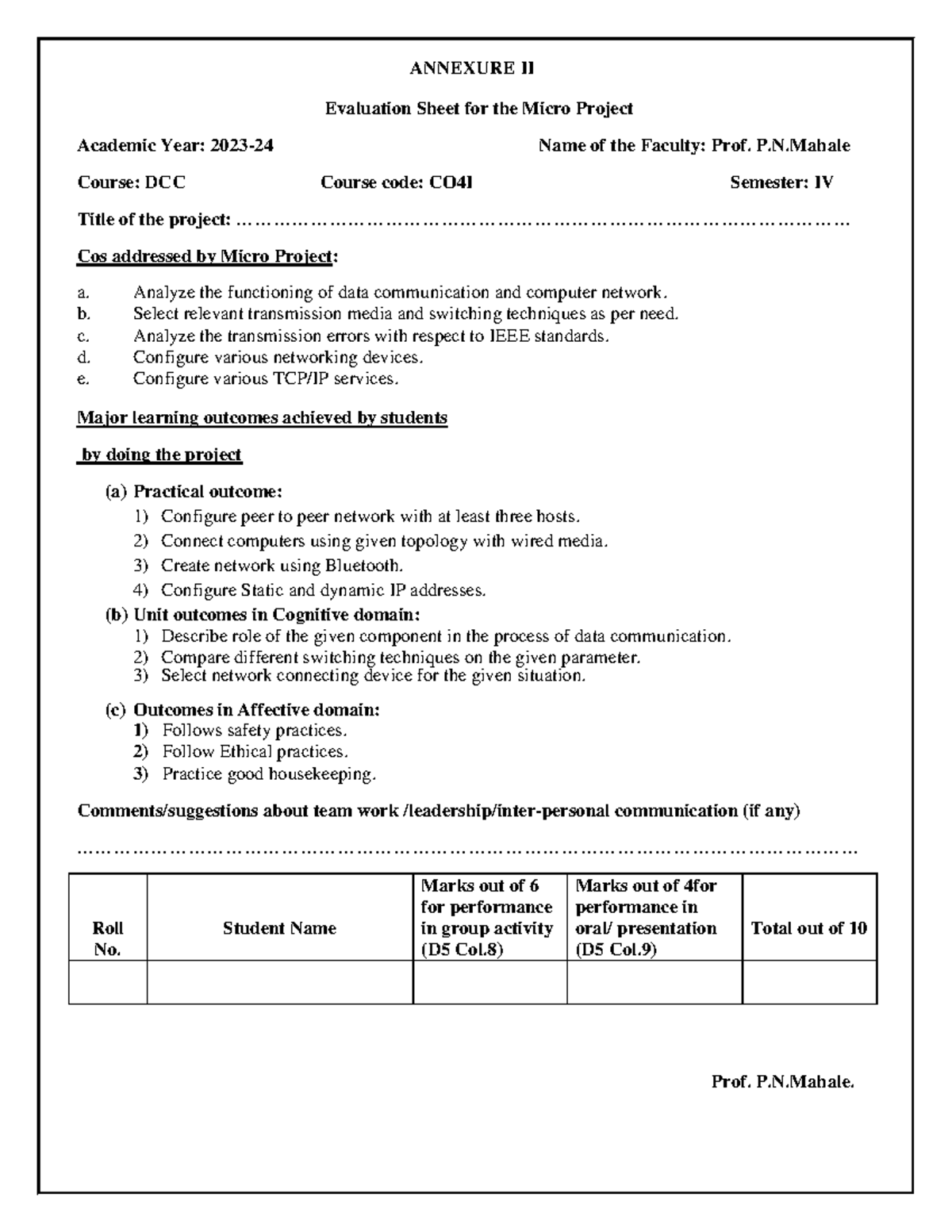 Annexure of DCC - S8ifhjj2 - ANNEXURE II Evaluation Sheet for the Micro ...