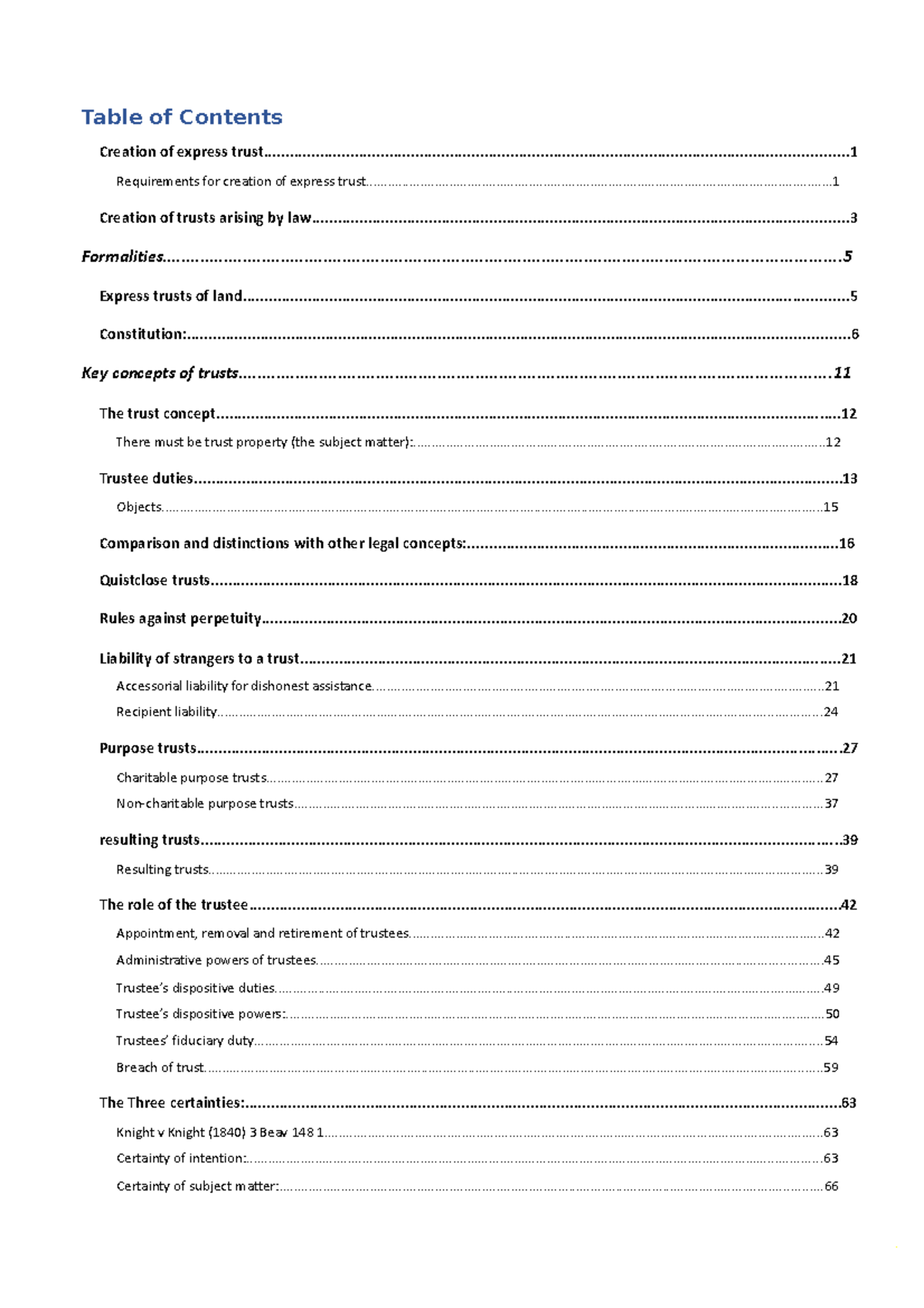 Trust SN - Table of Contents Creation of express - Studocu