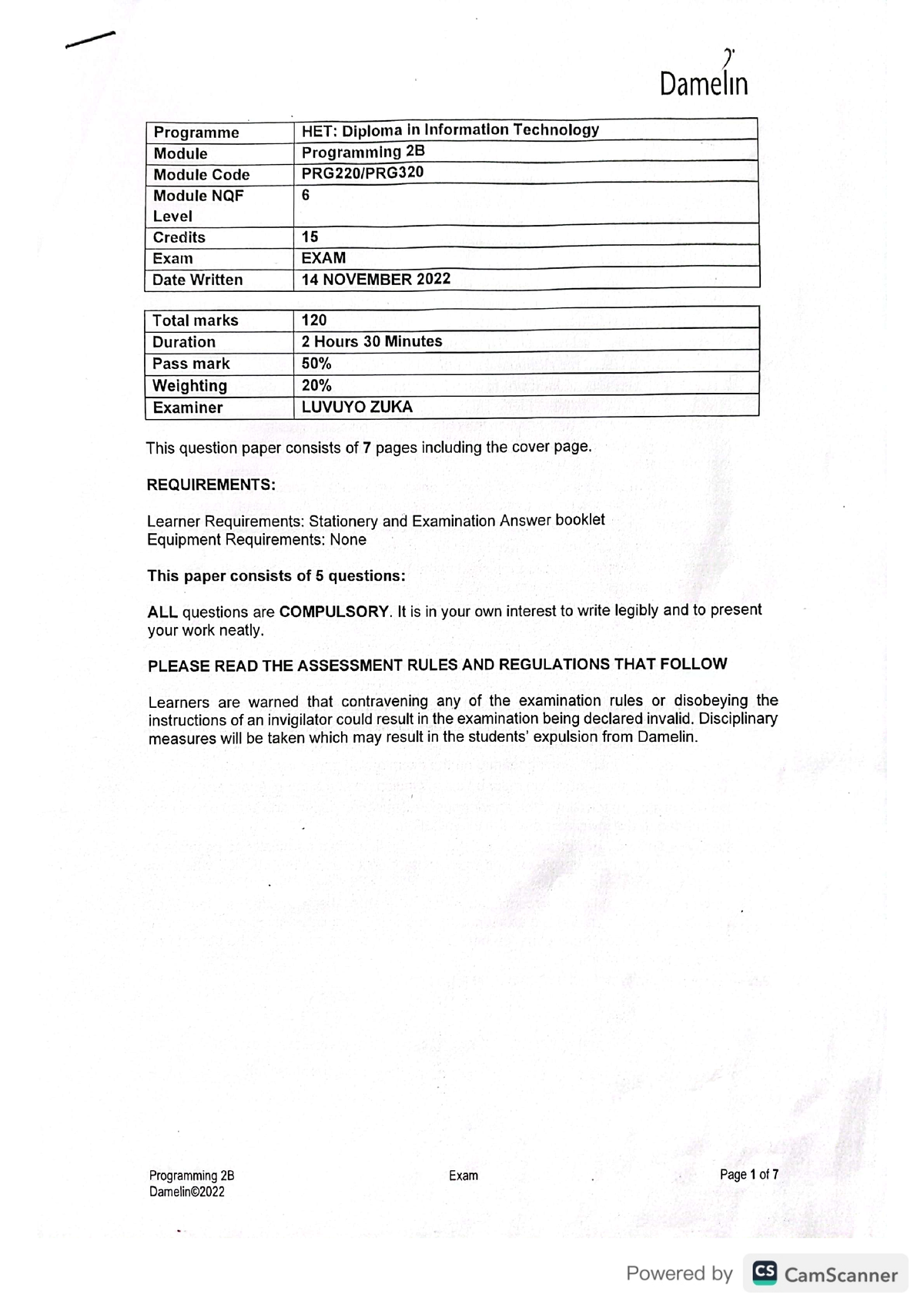 Programming 2B Exam 2022 - IT1 - Studocu