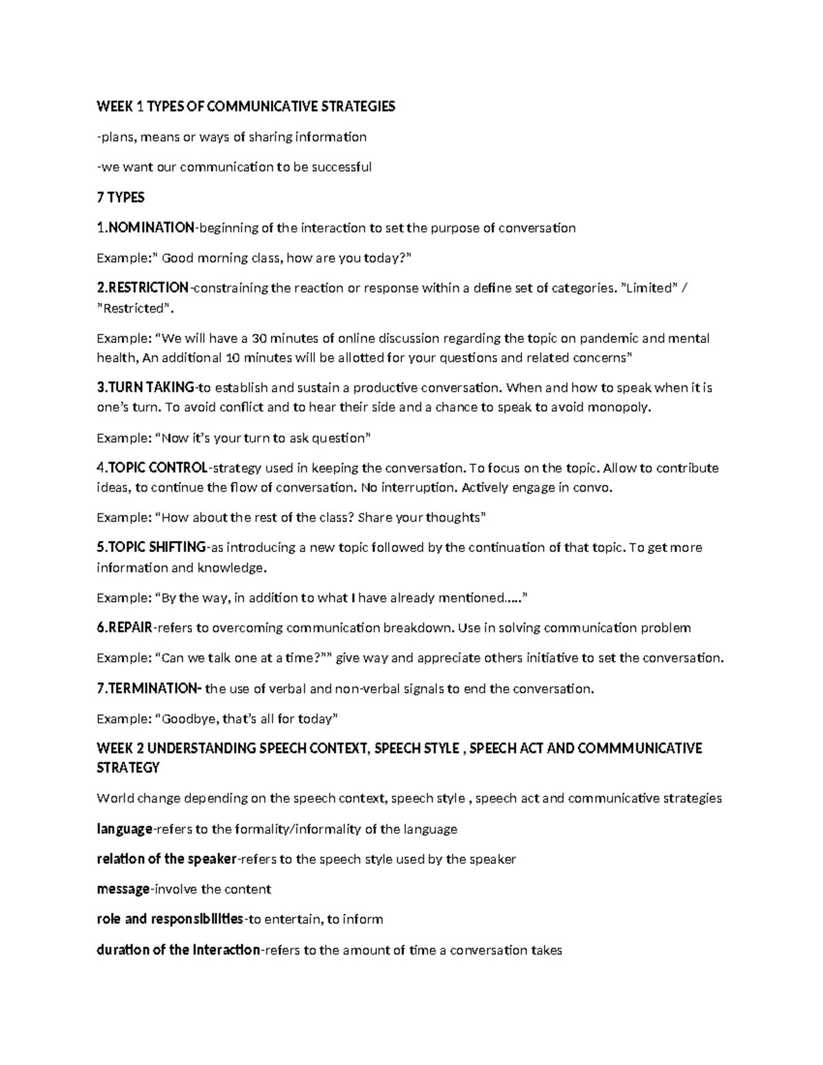 Oral-com-reviewer - Gggggg - WEEK 1 TYPES OF COMMUNICATIVE STRATEGIES ...