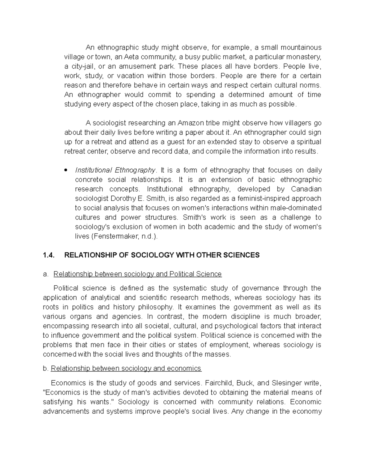 Relationship OF Sociology WITH Other Sciences - An ethnographic study ...
