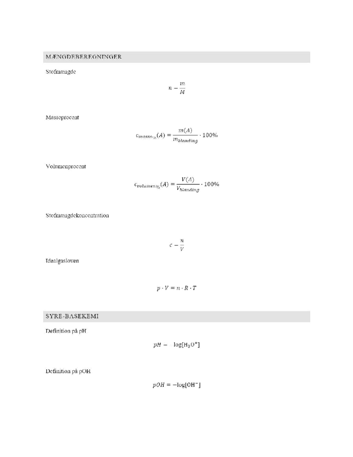 Formler - Formelsamling For Fundamental Chemistry Spring 2022 ...