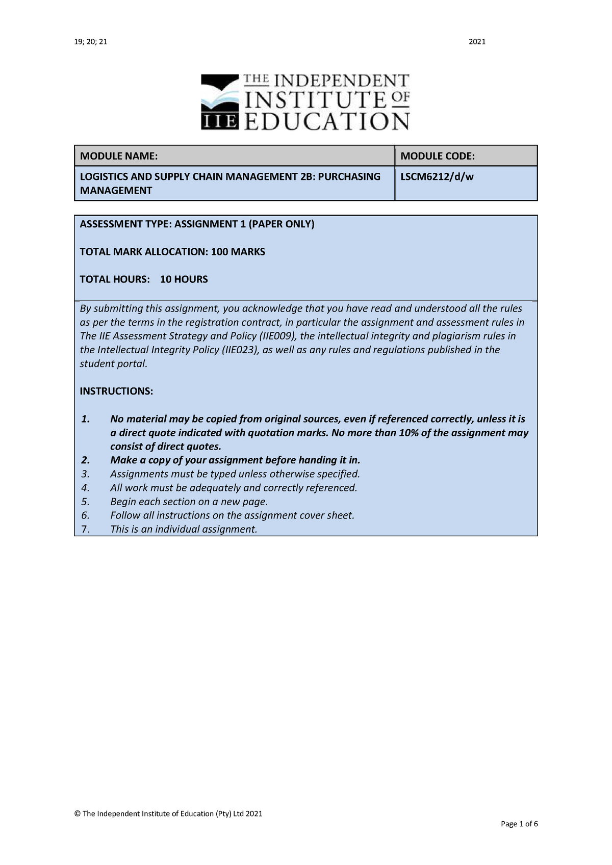 Logistics And Supply Chain Management Purchasing Management - LSCM6212 ...