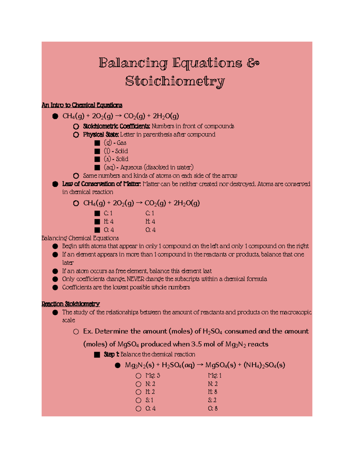 3.3 Notes - Balancing Equations & Stoichiometry An Intro to Chemical ...