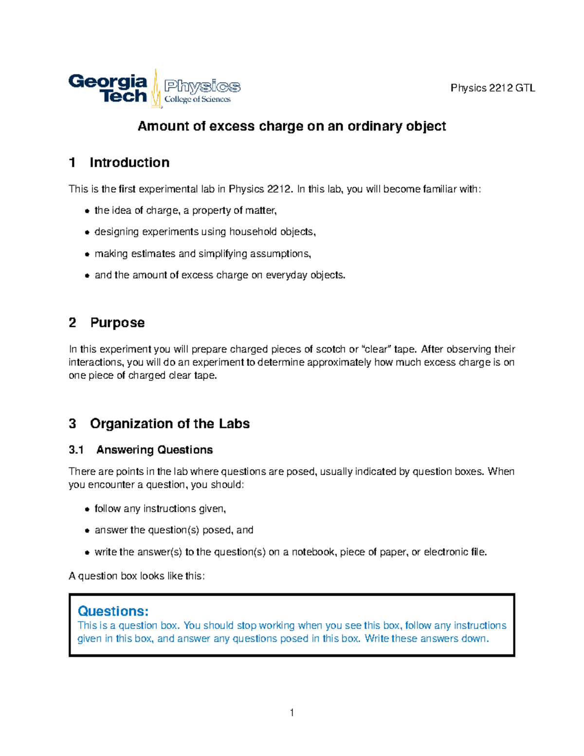 2212 Lab1 Tape - Lab Week 1 - Physics 2212 GTL Amount Of Excess Charge ...